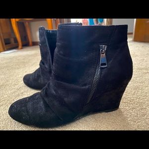 Black suede wedge bootie